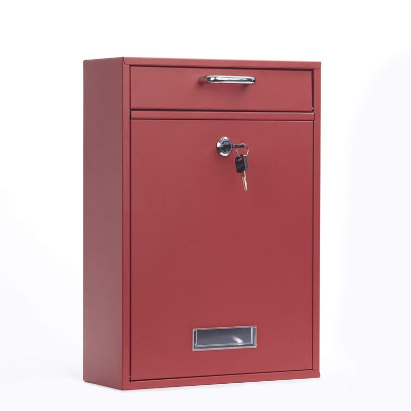 Yulli Wall Mounted Locking Vertical Dropbox Mailbox - Safe and Secure | Made with Galvanized Steel (Large, Red) - Image 2